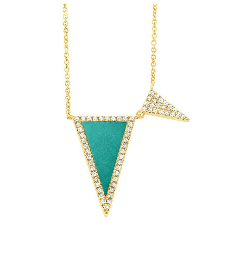 0.14 Ctw Diamond And 0.82 Ctw Composite Turquoise 14k Yellow Gold Triangle Necklace