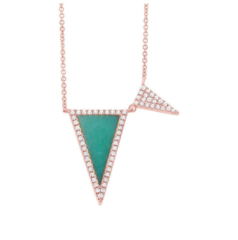 0.14 Ctw Diamond And 0.82 Ctw Composite Turquoise 14k Rose Gold Triangle Necklace