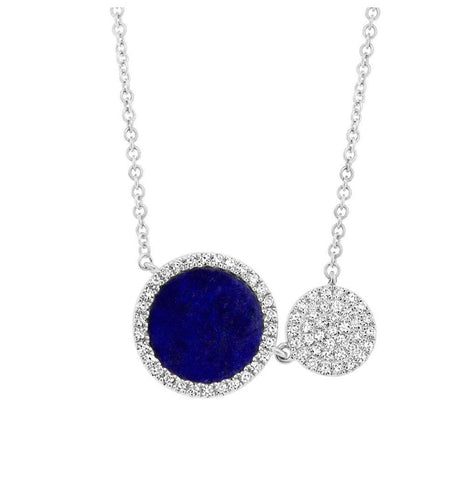 0.15 Ctw Diamond And 0.84 Ctw Lapis 14k White Gold Circle Necklace