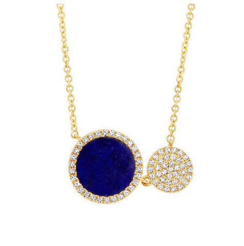 0.15 Ctw Diamond And 0.85 Ctw Lapis 14k Yellow Gold Circle Necklace