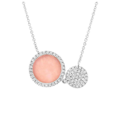 0.15 Ctw Diamond And 0.61 Ctw Pink Opal 14k White Gold Circle Necklace