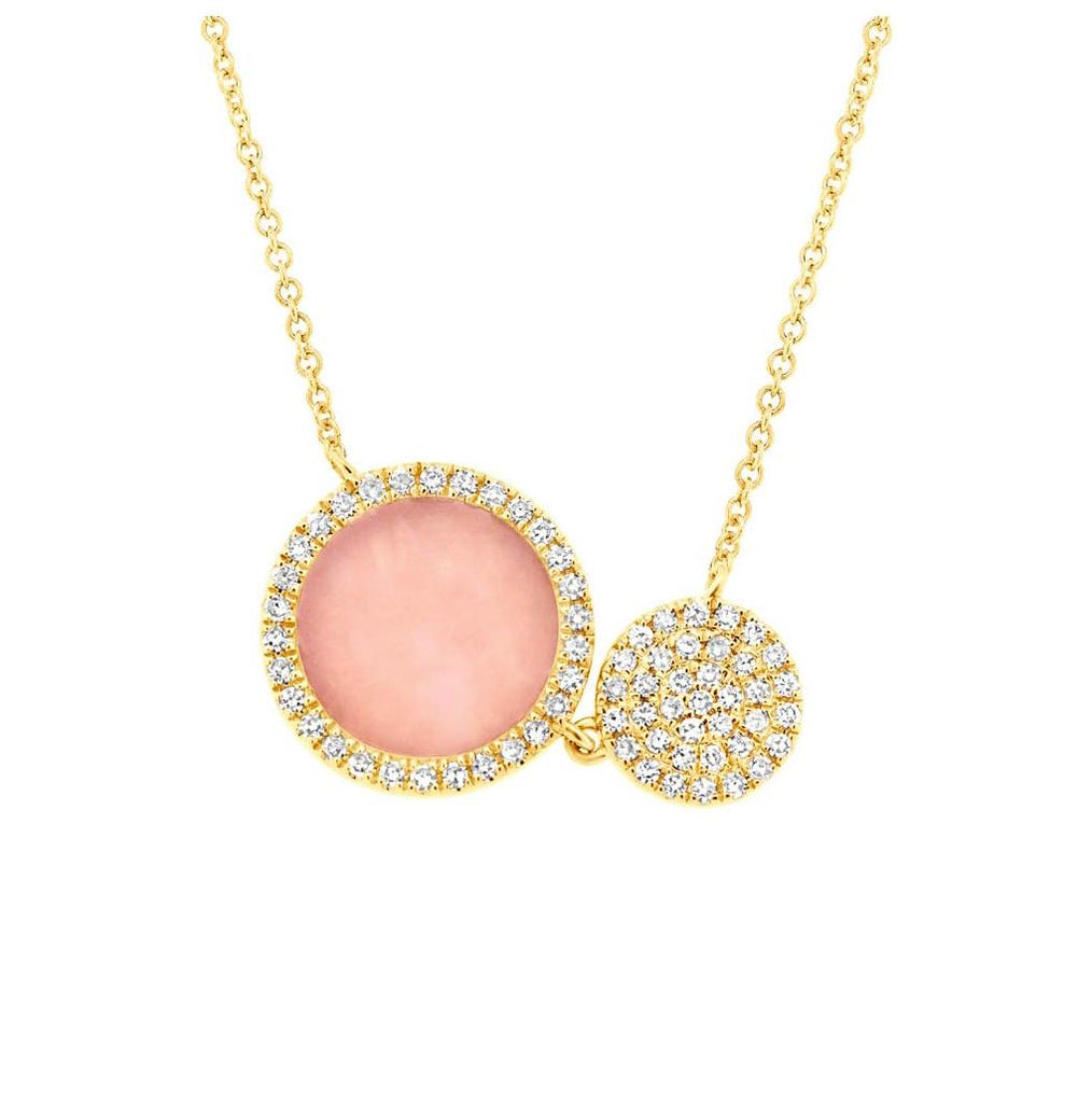 0.15 Ctw Diamond And 0.61 Ctw Pink Opal 14k Yellow Gold Circle Necklace