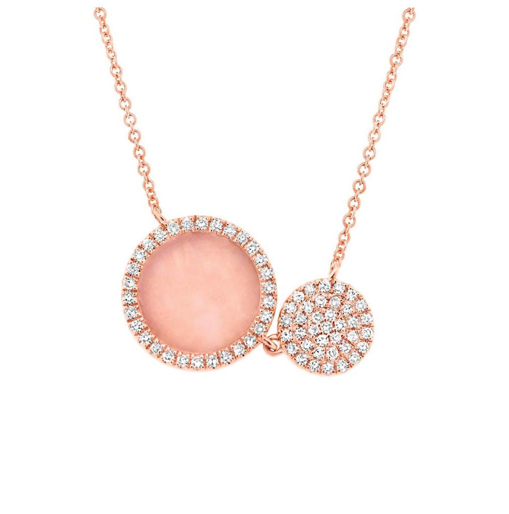 0.15 Ctw Diamond And 0.61 Ctw Pink Opal 14k Rose Gold Circle Necklace