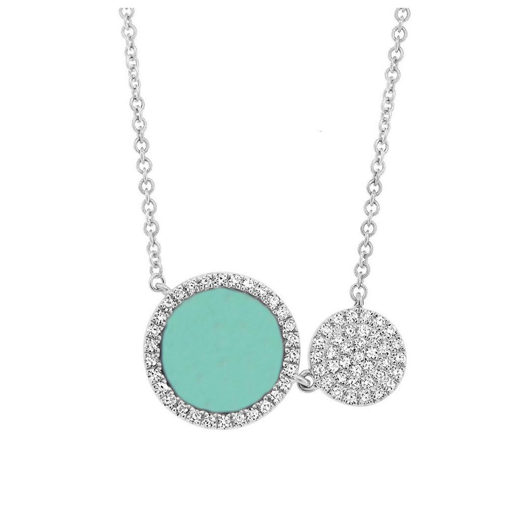 0.15 Ctw Diamond And 0.84 Ctw Composite Turquoise 14k White Gold Circle Necklace