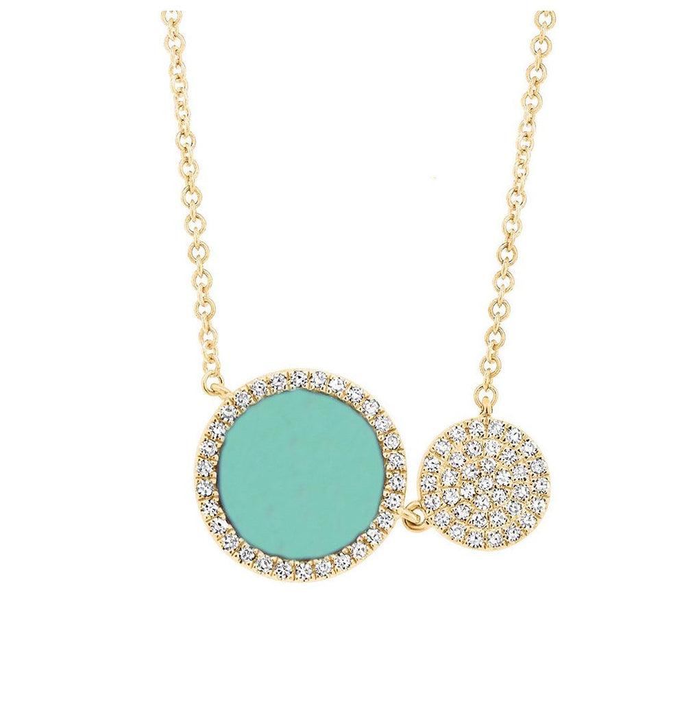 0.15 Ctw Diamond And 0.84 Ctw Composite Turquoise 14k Yellow Gold Circle Necklace