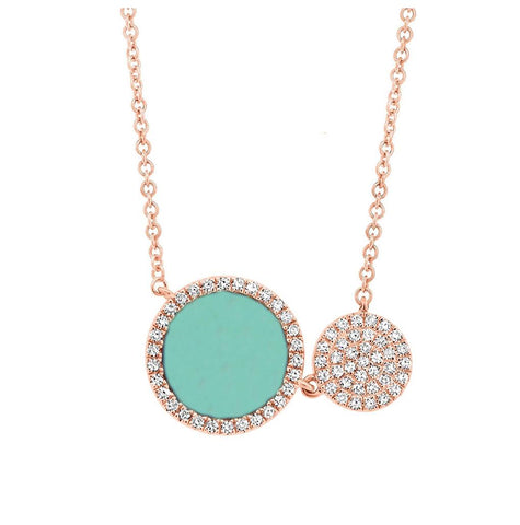 0.15 Ctw Diamond And 0.84 Ctw Composite Turquoise 14k Rose Gold Circle Necklace