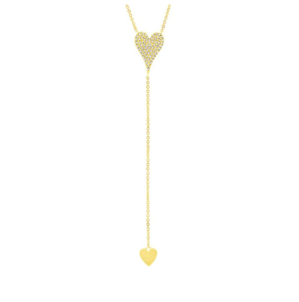 0.18 Ctw 14k Yellow Gold  Diamond Pave Heart Lariat Necklace