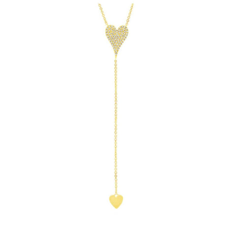 0.18 Ctw 14k Yellow Gold  Diamond Pave Heart Lariat Necklace