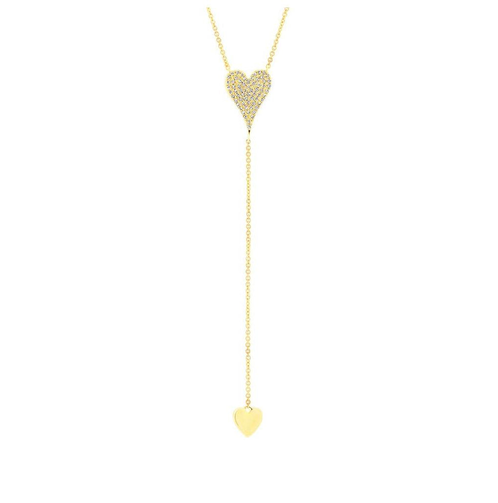 0.27 Ctw 14k Yellow Gold  Diamond Pave Heart Lariat Necklace