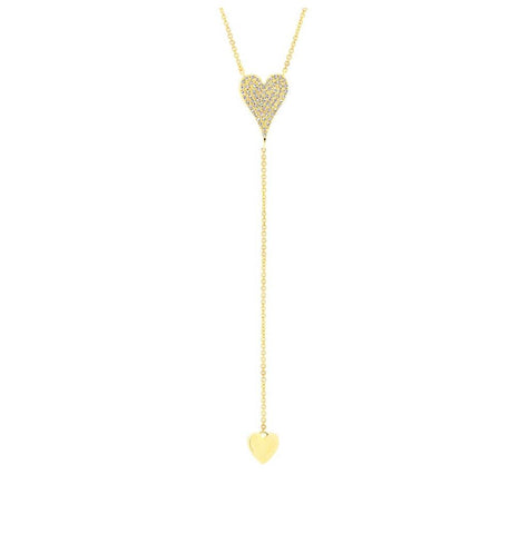 0.27 Ctw 14k Yellow Gold  Diamond Pave Heart Lariat Necklace