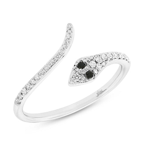 0.20 Ctw Black And White Diamond 14k White Gold Snake Ring