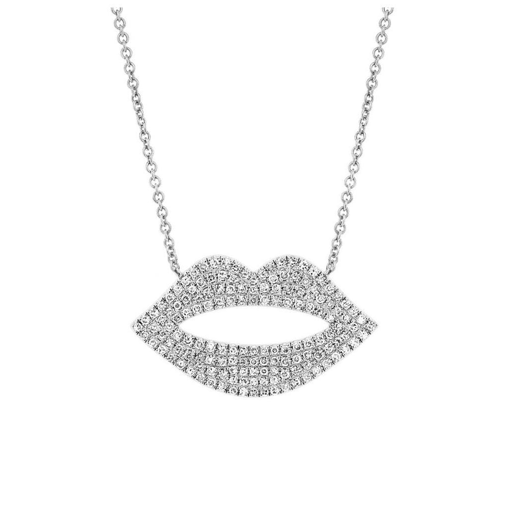 0.36 Ctw 14k White Gold Diamond Pave Lips Necklace