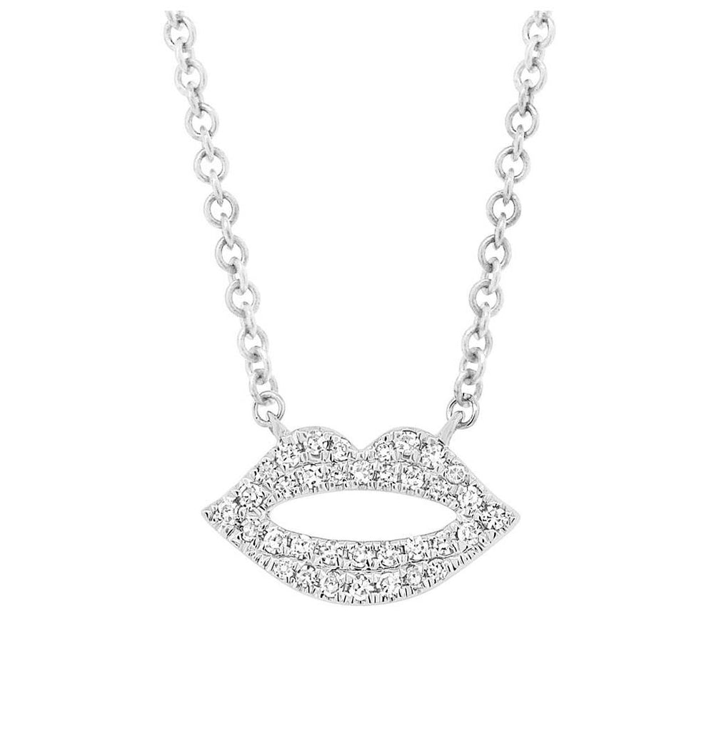 0.08 Ctw 14k White Gold Diamond Pave Lips Necklace