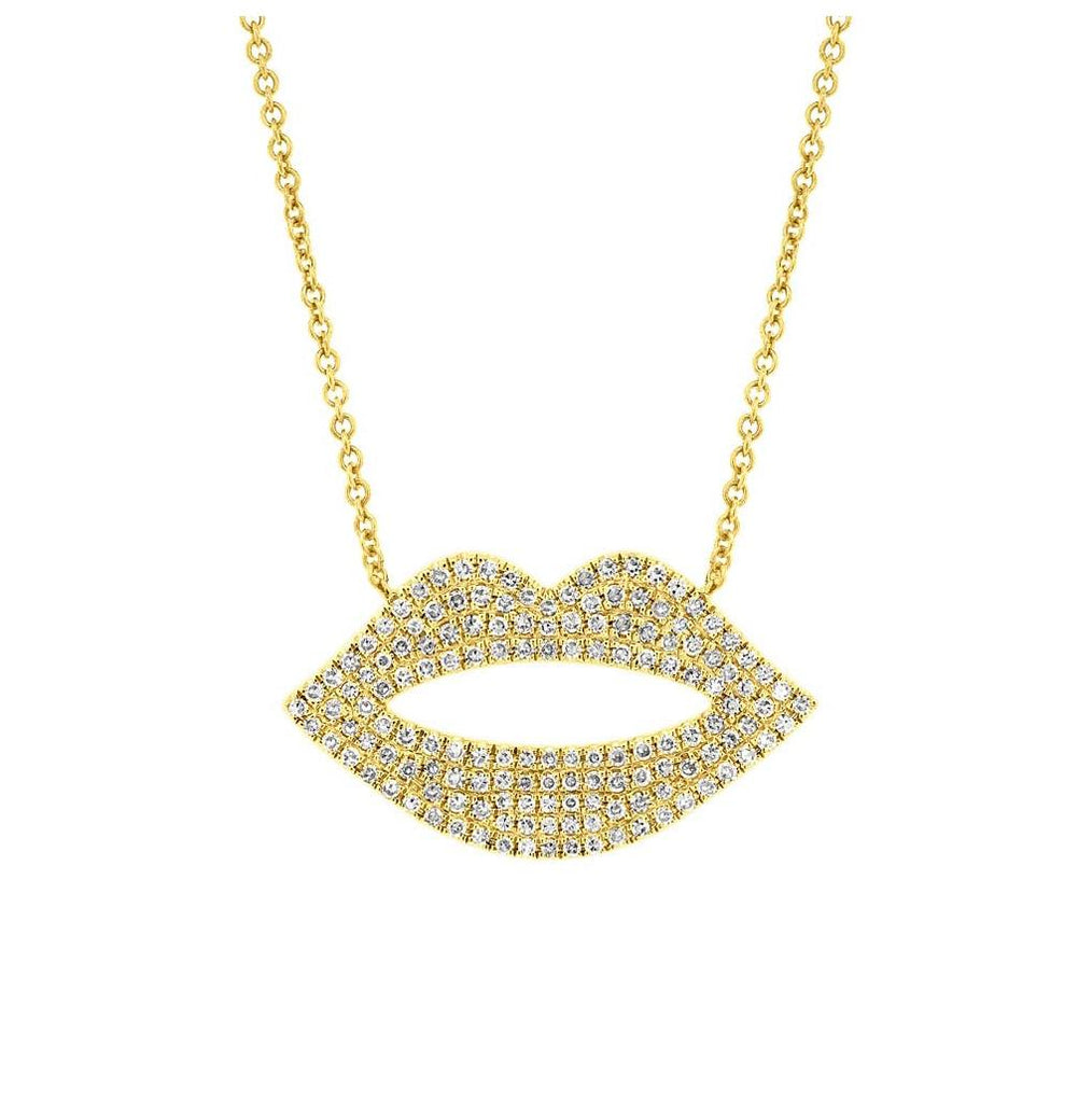 0.36 Ctw 14k Yellow Gold Diamond Pave Lips Necklace