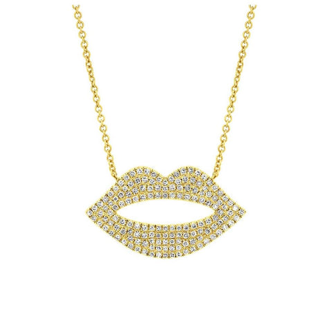 0.36 Ctw 14k Yellow Gold Diamond Pave Lips Necklace