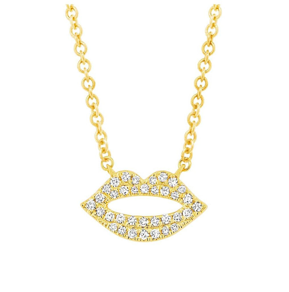 0.08 Ctw 14k Yellow Gold Diamond Pave Lips Necklace