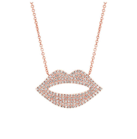 0.36 Ctw 14k Rose Gold Diamond Pave Lips Necklace