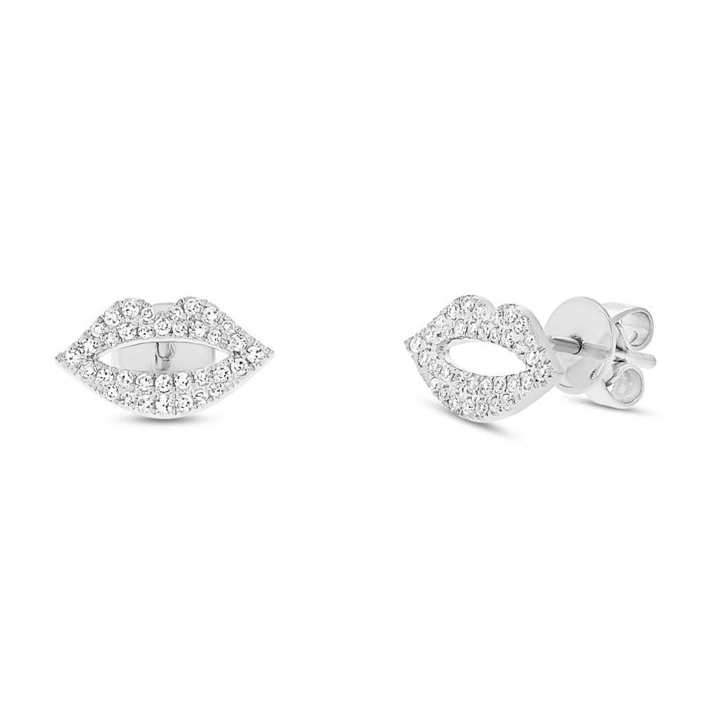 0.17 Ctw 14k White Gold Diamond Pave Lips Stud Earring