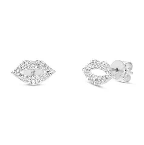 0.17 Ctw 14k White Gold Diamond Pave Lips Stud Earring