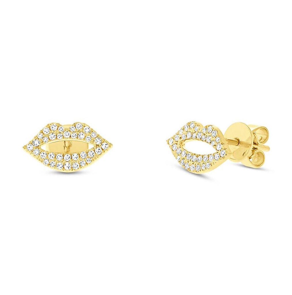 0.17 Ctw 14k Yellow Gold Diamond Pave Lips Stud Earring