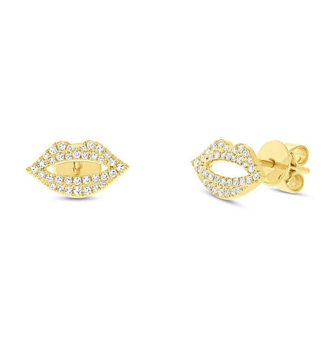 0.17 Ctw 14k Yellow Gold Diamond Pave Lips Stud Earring