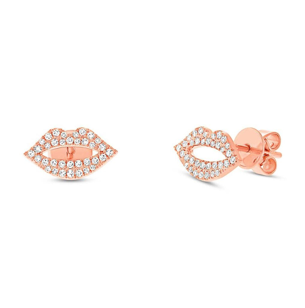 0.17 Ctw 14k Rose Gold Diamond Pave Lips Stud Earring