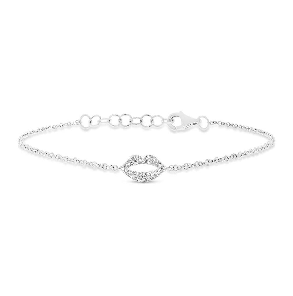 0.08 Ctw 14k White Gold Diamond Pave Lips Bracelet