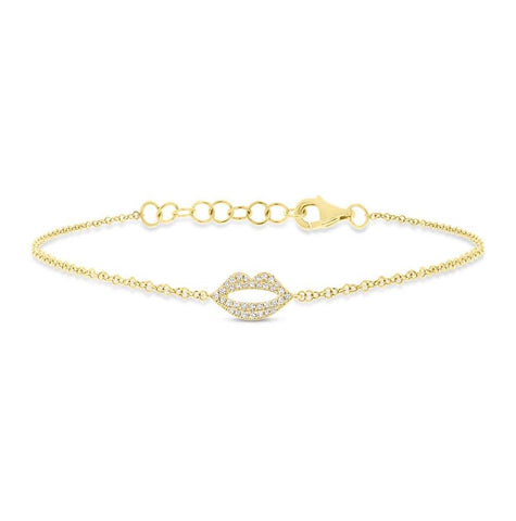 0.08 Ctw 14k Yellow Gold Diamond Pave Lips Bracelet