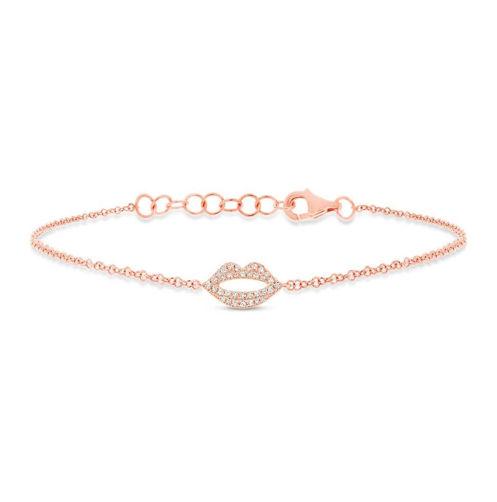 0.08 Ctw 14k Rose Gold Diamond Pave Lips Bracelet