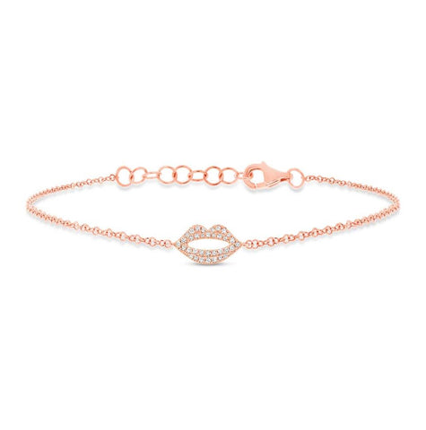 0.08 Ctw 14k Rose Gold Diamond Pave Lips Bracelet