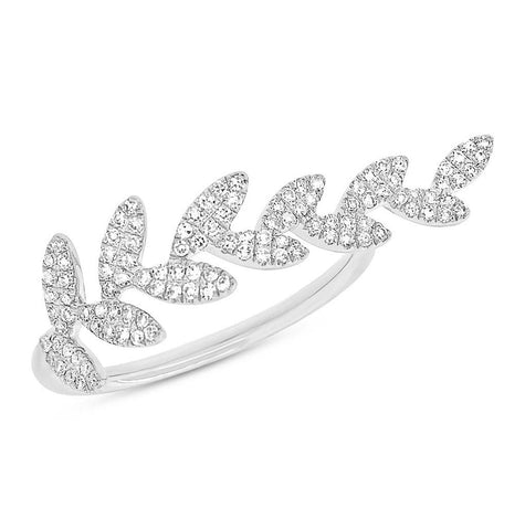 0.31 Ctw 14k White Gold Diamond Leaf Womens Ring