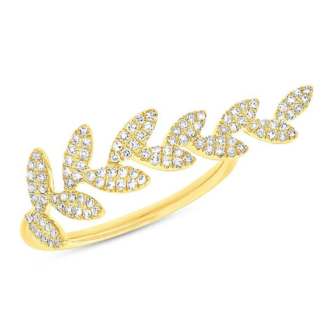 0.31 Ctw 14k Yellow Gold Diamond Leaf Womens Ring