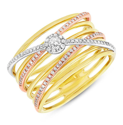 0.27 Ctw 14k Three-tone Gold Diamond Bridge Womens Ring