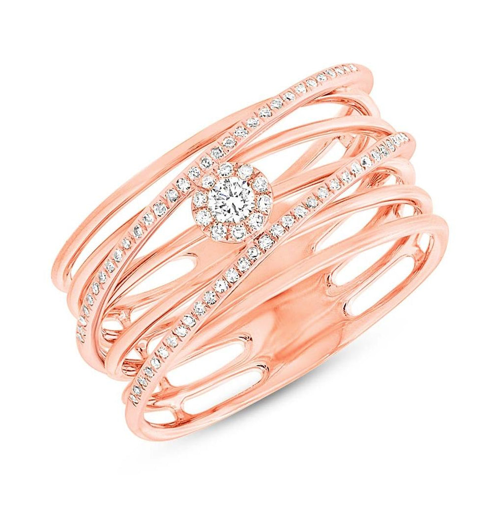 0.21 Ctw 14k Rose Gold Diamond Bridge Womens Ring