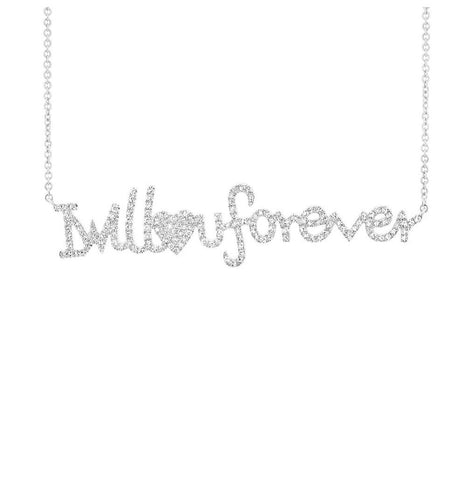 0.46 Ctw 14k White Gold "i Will Love U Forever" Diamond Necklace