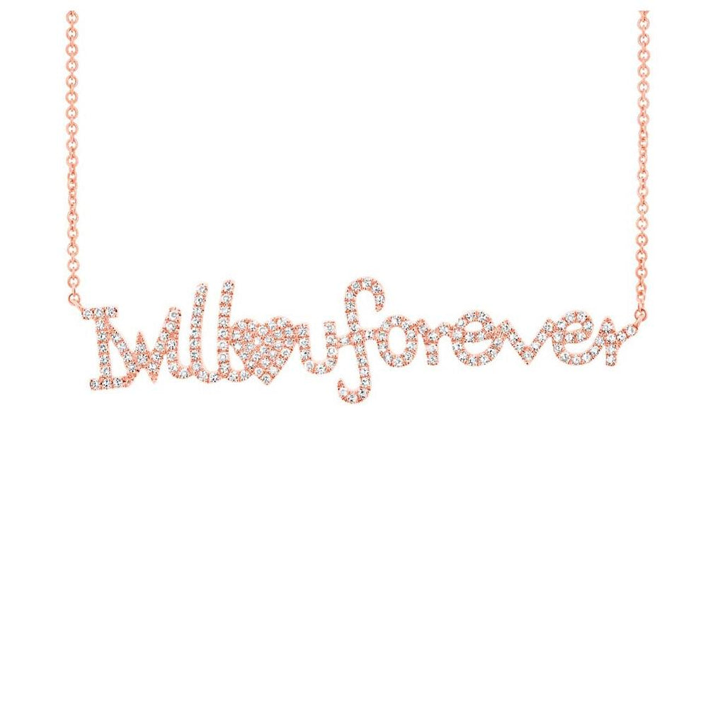 0.46 Ctw 14k Rose Gold "i Will Love U Forever" Diamond Necklace