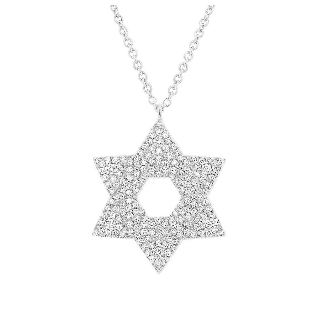 0.55 Ctw 14k White Gold Diamond Pave Star Of David Necklace