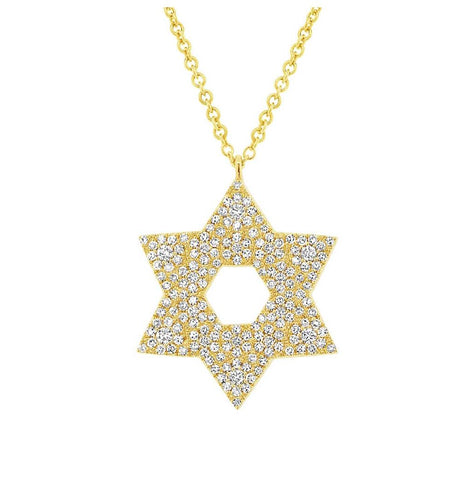 0.55 Ctw 14k Yellow Gold Diamond Pave Star Of David Necklace