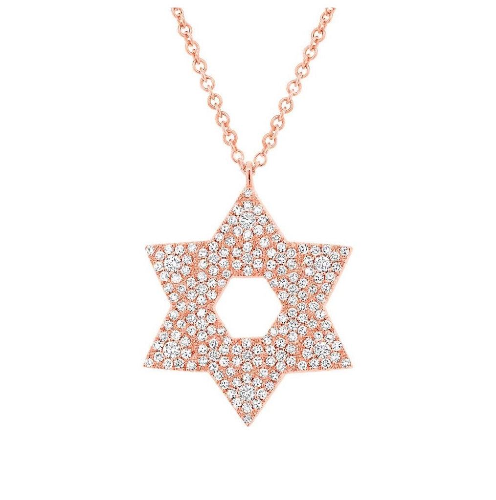 0.55 Ctw 14k Rose Gold Diamond Pave Star Of David Necklace