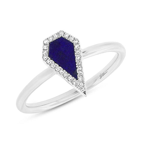 0.06 Ctw Diamond And 0.32 Ctw Lapis 14k White Gold Womens Ring