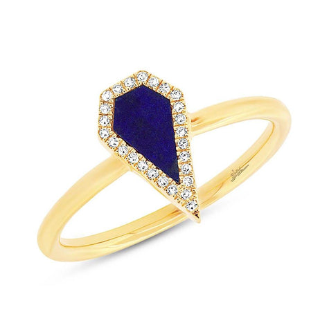 0.06 Ctw Diamond And 0.32 Ctw Lapis 14k Yellow Gold Womens Ring