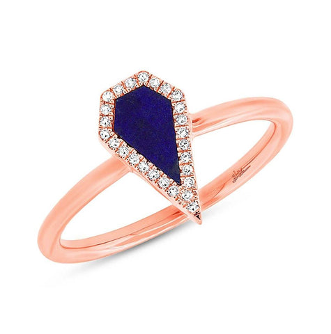 0.06 Ctw Diamond And 0.32 Ctw Lapis 14k Rose Gold Womens Ring