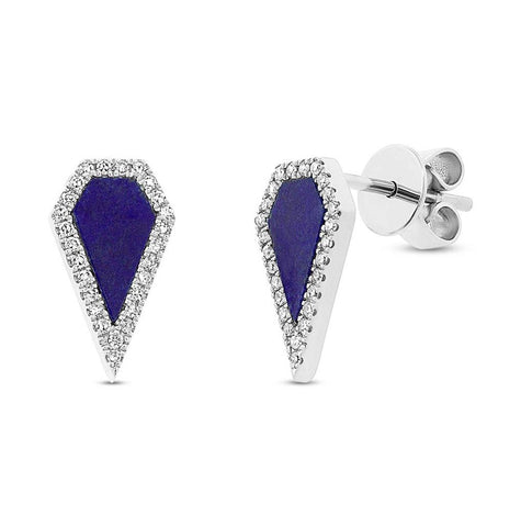 0.12 Ctw Diamond And 0.63 Ctw Lapis 14k White Gold Earring