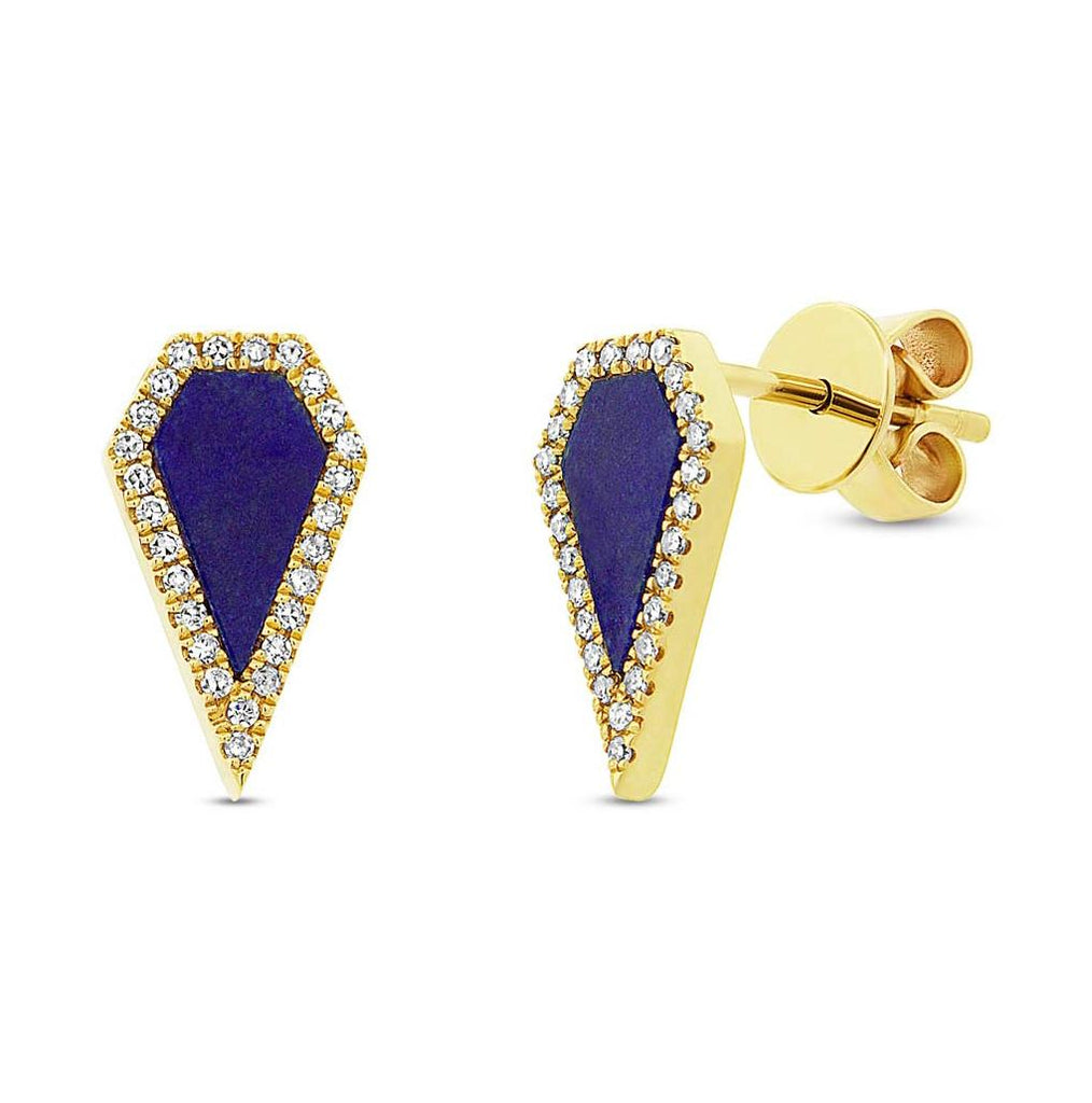 0.12 Ctw Diamond And 0.63 Ctw Lapis 14k Yellow Gold Earring