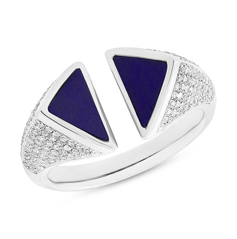 0.42 Ctw Diamond And 0.86 Ctw Lapis 14k White Gold Womens Ring