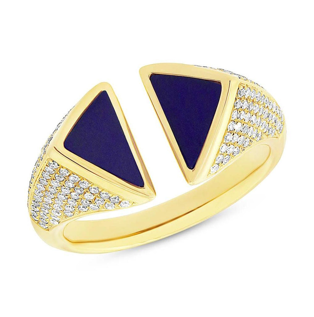 0.42 Ctw Diamond And 0.86 Ctw Lapis 14k Yellow Gold Womens Ring