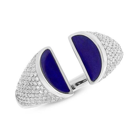 0.50 Ctw Diamond And 1.10 Ctw Lapis 14k White Gold Womens Ring