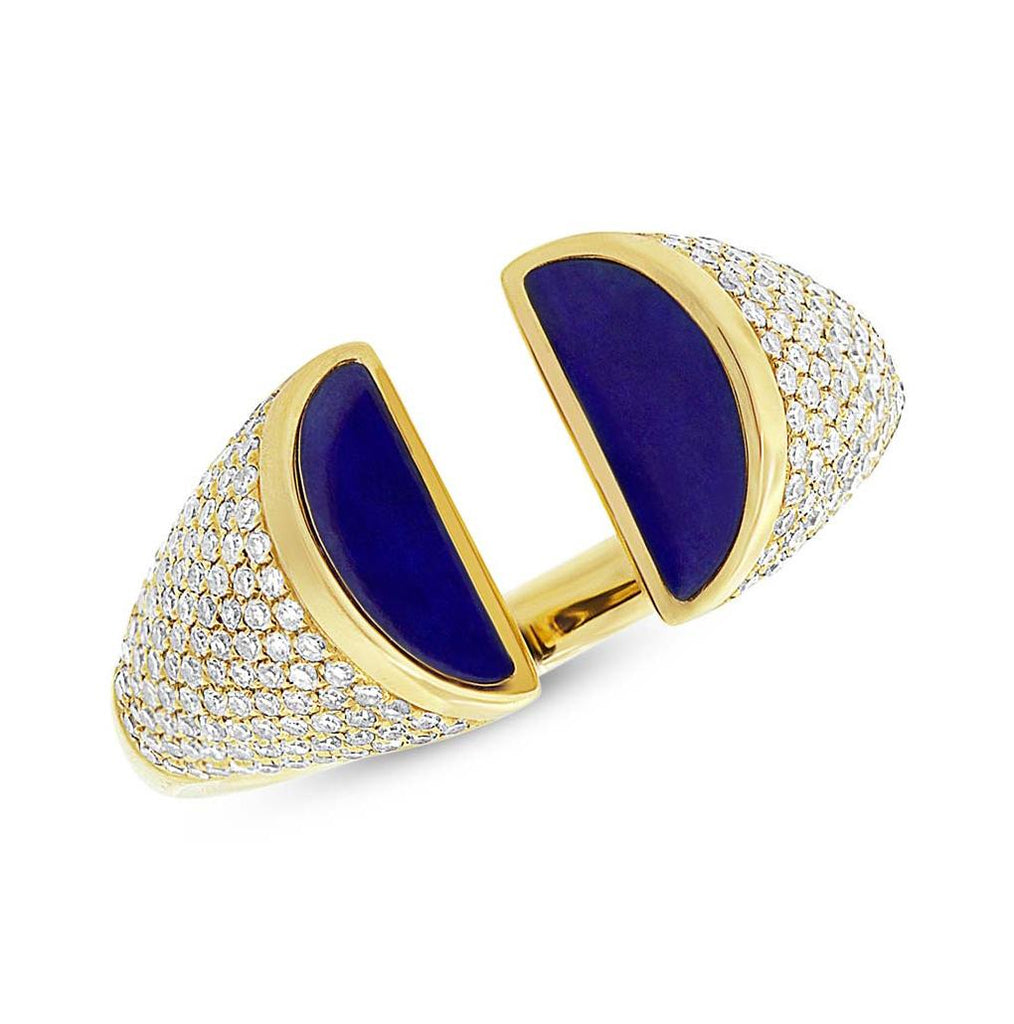 0.50 Ctw Diamond And 1.10 Ctw Lapis 14k Yellow Gold Womens Ring