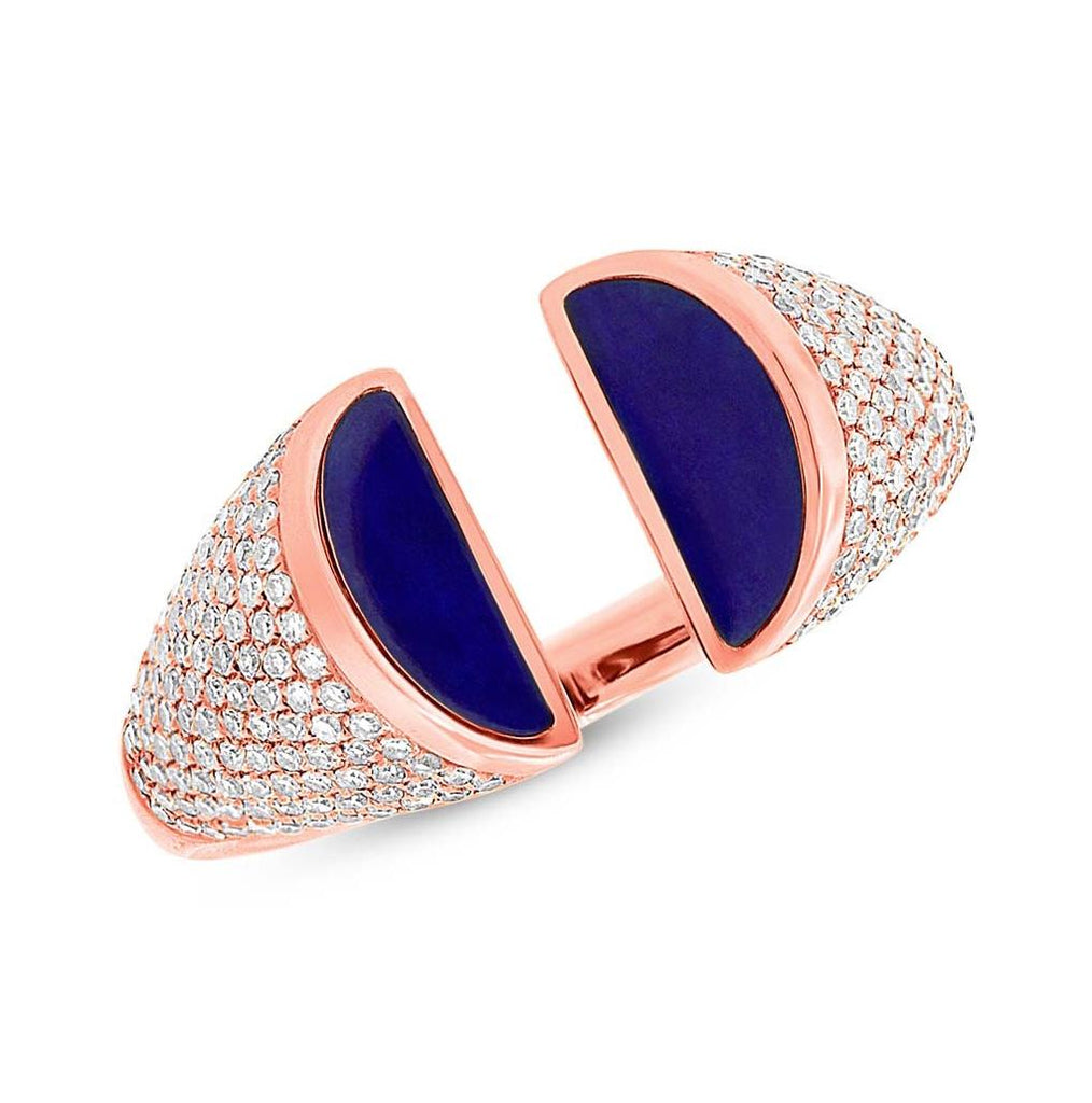 0.50 Ctw Diamond And 1.10 Ctw Lapis 14k Rose Gold Womens Ring