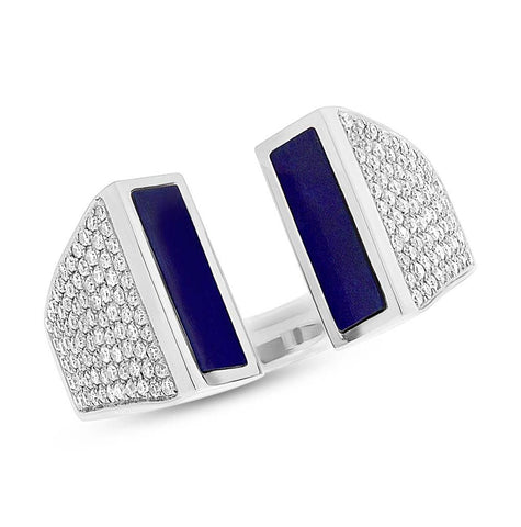 0.38 Ctw Diamond And 0.92 Ctw Lapis 14k White Gold Womens Ring